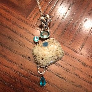 Azurite and blue Topaz Pendant Necklace